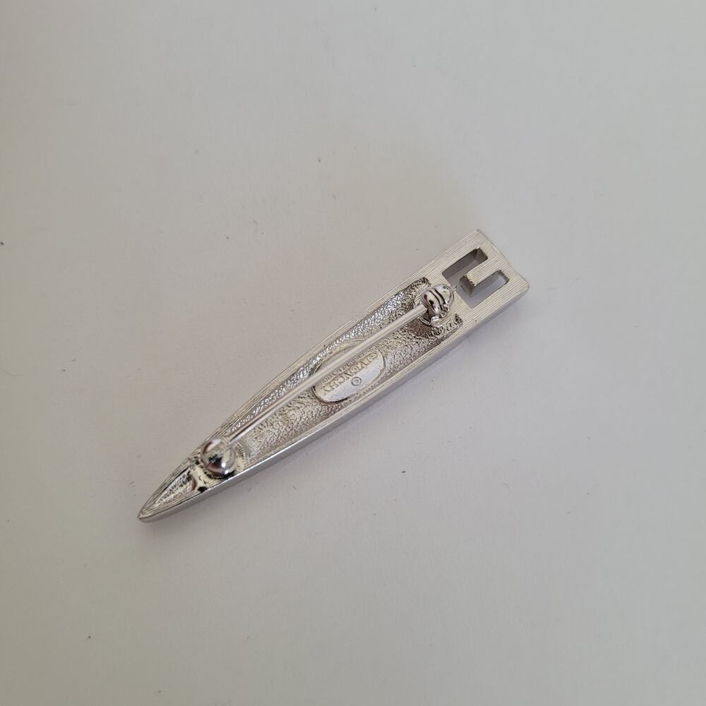 Givenchy Vintage Silver Tone Dagger Clear Rhinestone Brooch Pin Mediu 2inch 1978 - Picture 4 of 7